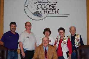 (L to R):  Curtis Fox (1st Vice President); Derek Hayes (2nd Vice President); Mayor Michael Heitzler; Kathy Betz (Board Member); Clauda Mayo (Board Member); Jerry Mayor (Past District Governor) 