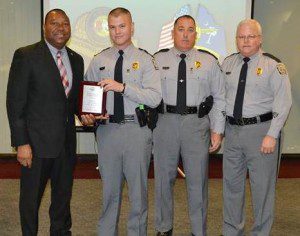 Left to Right: SCDPS Director Leroy Smith, Troop 6 Trooper of the Year Travis L. Clemens, Cpt. J.T. Manley , Col. Michael Oliver