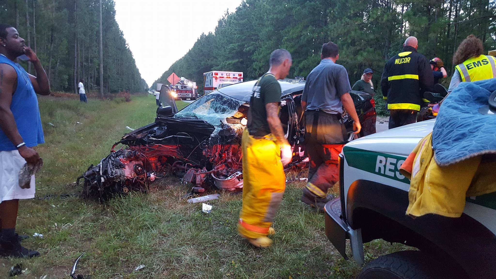 Semi versus car on Highway 41 in Huger