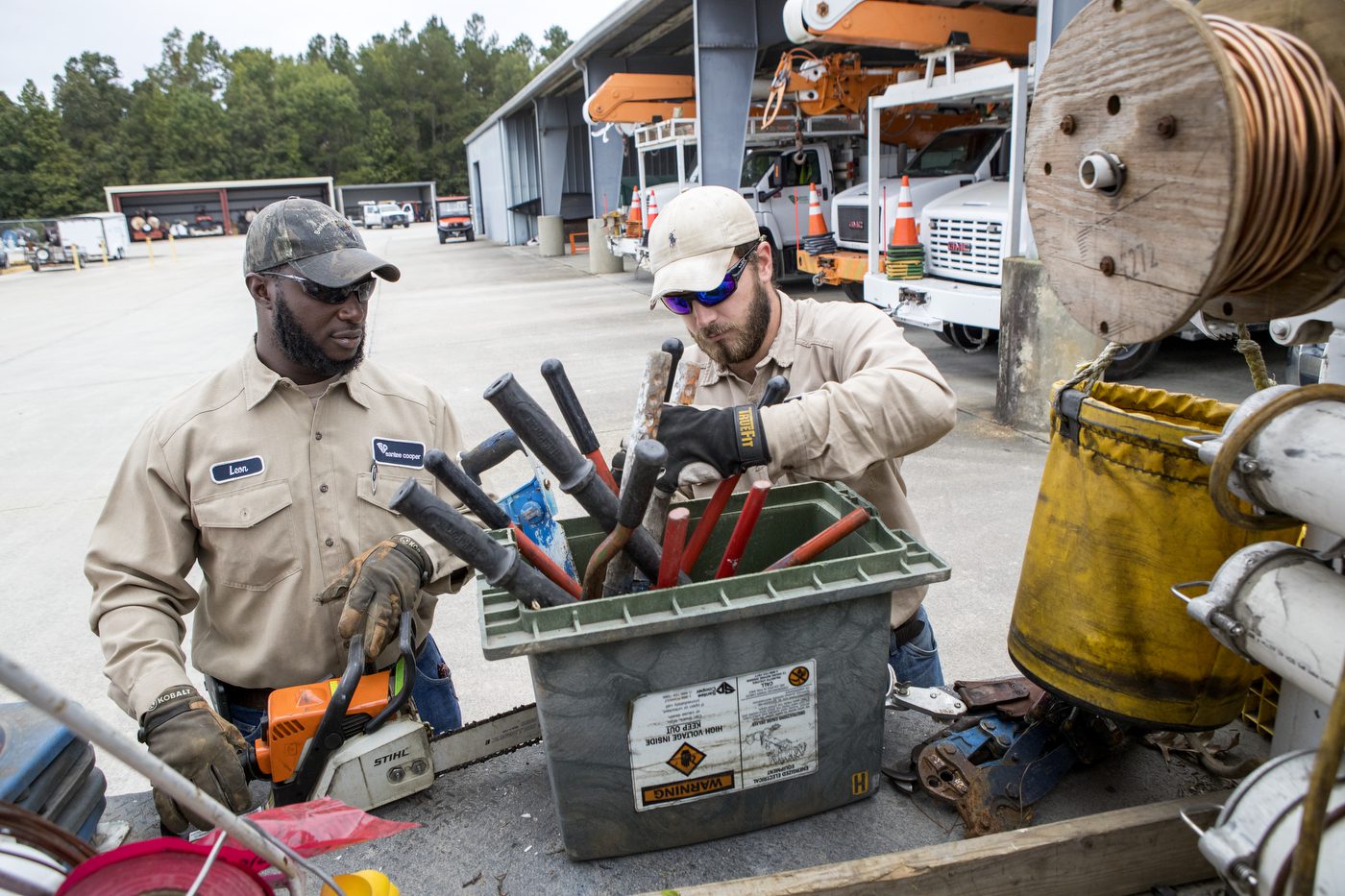 Pictured: Santee Cooper employees prep for Hurricane Matthew.